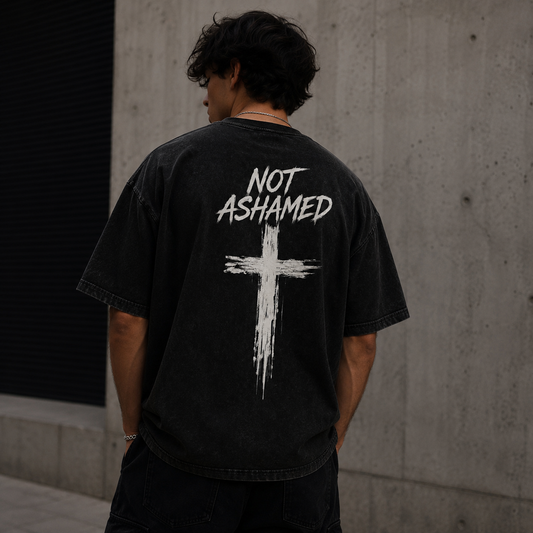 Not Ashamed | Black Washed Oversized Cotton T-Shirt
